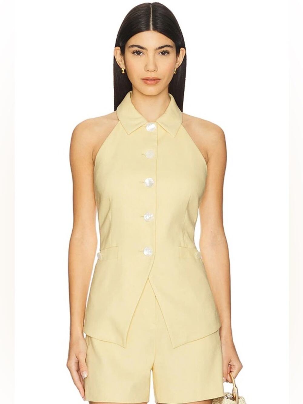 Veronica Beard Orlinda Halter Neck Vest in Chamomile Yellow 10